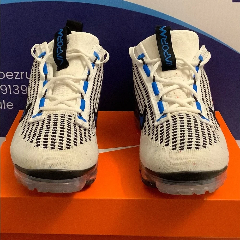 Nike Vapormax 2021 Flyknit White Photo Blue Kids 5y - Picture 4 of 11